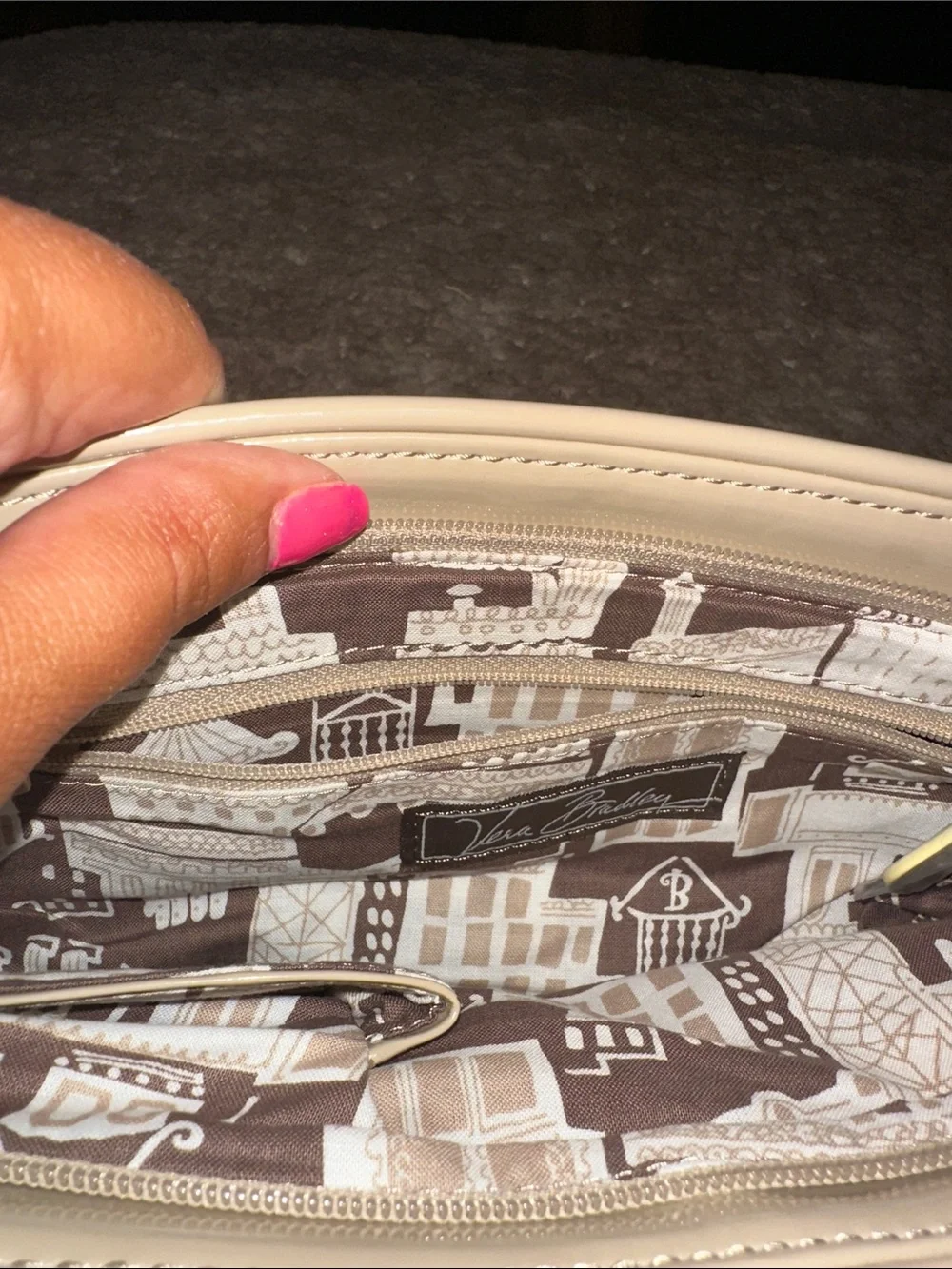 Vera Bradley Cream Quilted Wristlet Clutch with Turn-Lock Detail